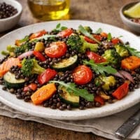 Insalata di verdure tiepide con lenticchie nere